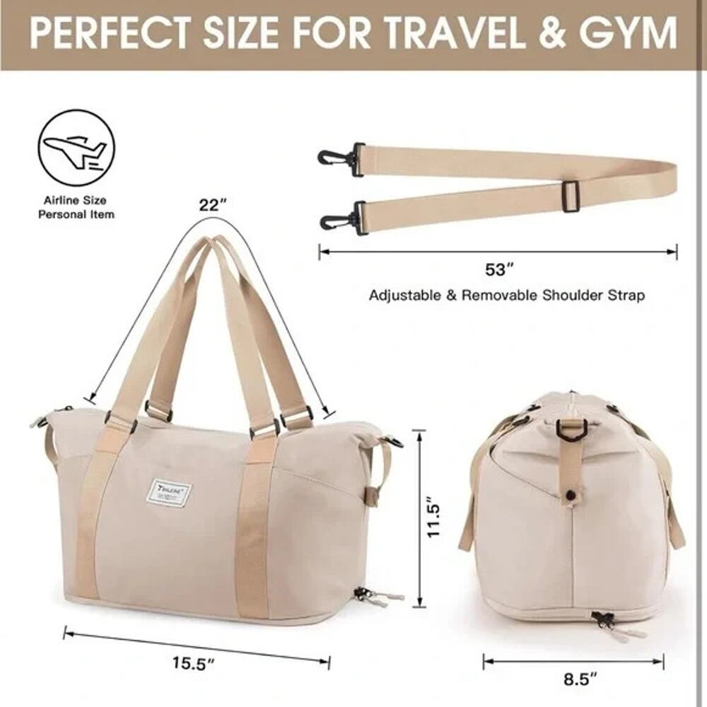 BALEINE Travel Weekender Duffel Bag Waterproof Gym Overnight Carry-On Tote BEIGE